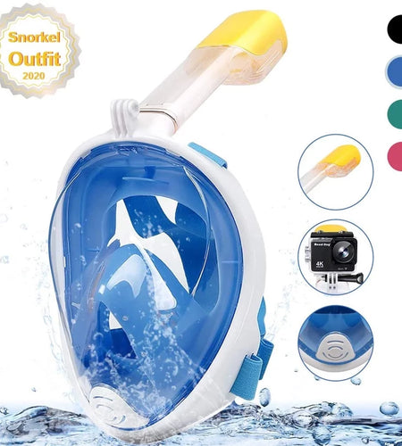 Snorkel Mask Full Face Snorkeling Mask Snorkel Set with Panoramic View and Action Camera Mount  Anti-Fog and Anti-Leak Design Dive Mask for Adults Blue